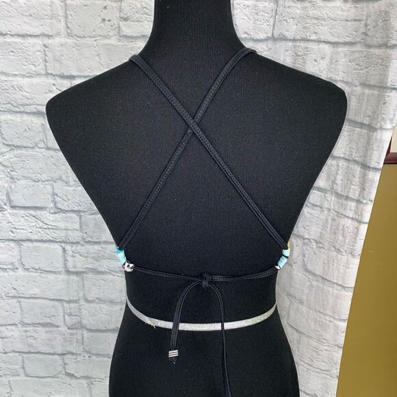 Tropical print floral 2 piece bikini w/criss cross back tie string sz M women - Picture 10 of 11